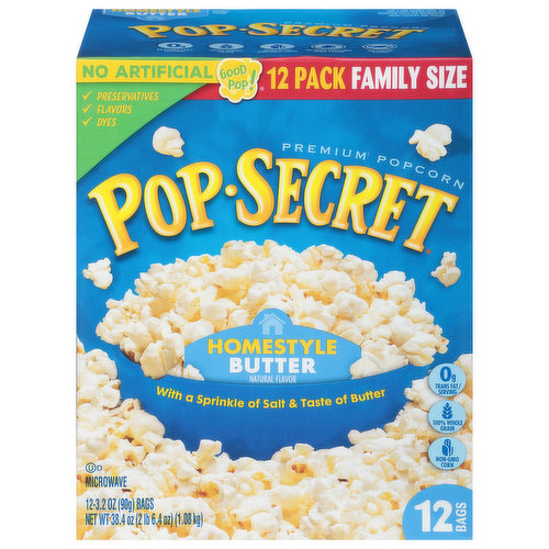 Pop-Secret Popcorn, Homestyle Butter, Family Size, 12 Pack