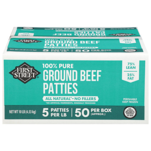 First Street Patties, Ground Beef, 100% Pure, 75%/25%