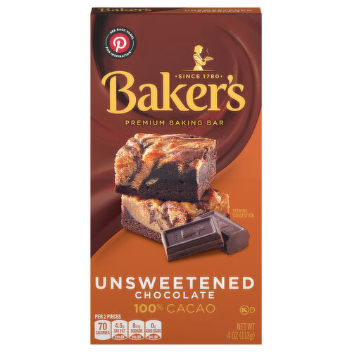 Baker's Baking Bar, Premium, Unsweetened Chocolate, 100% Cacao