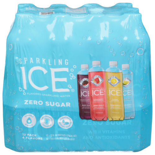 Sparkling Ice Sparkling Water, Zero Sugar, Flavored, 4 Flavors, 12 Pack