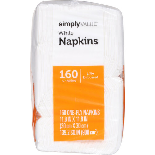 Simply Value Napkins, White, One-Ply