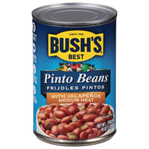 Bush's Best Pinto Beans, with Jalapenos, Medium Heat