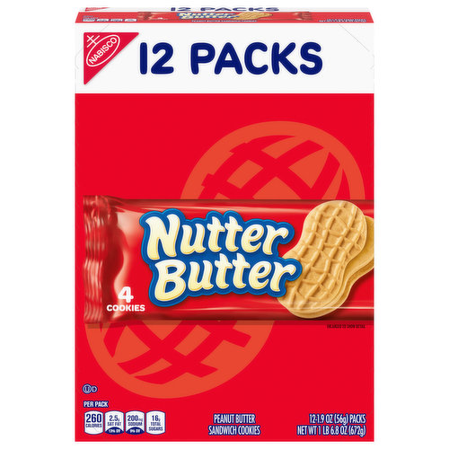 Nutter Butter Sandwich Cookies, Peanut Butter, 12 Packs