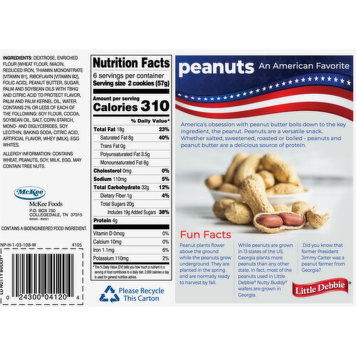 Little Debbie Wafer Bars, with Peanut Butter, Nutty Buddy