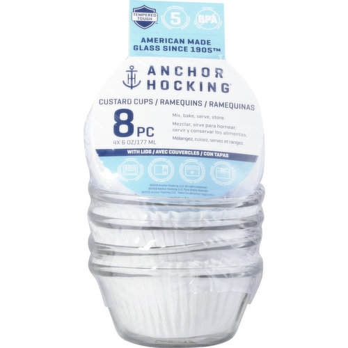 Anchor Hocking Custard Cups, with Lids, 6 Ounces
