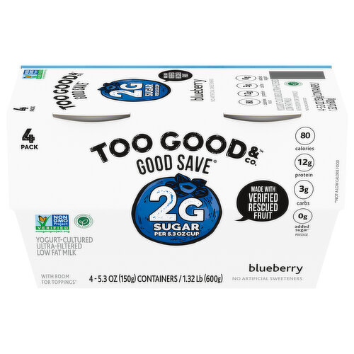 Too Good & Co. Yogurt, Blueberry, Ultra-Filtered, Low Fat