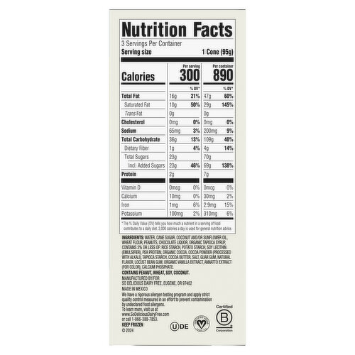 So Delicious Dairy Free Non-Dairy Cones Vanilla Peanut Sundae Frozen Dessert