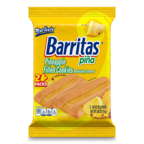 Marinela Marinela Barritas Piña Pineapple Soft Filled Cookie Bar, Artificially Flavored, 2 Packs, 3.88 Ounces