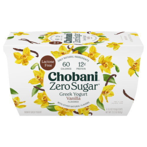 Chobani Yogurt, Zero Sugar, Greek, Nonfat, Vanilla