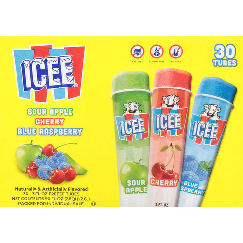 Icee Freeze Tubes, Sour Apple/Cherry/Blue Raspberry