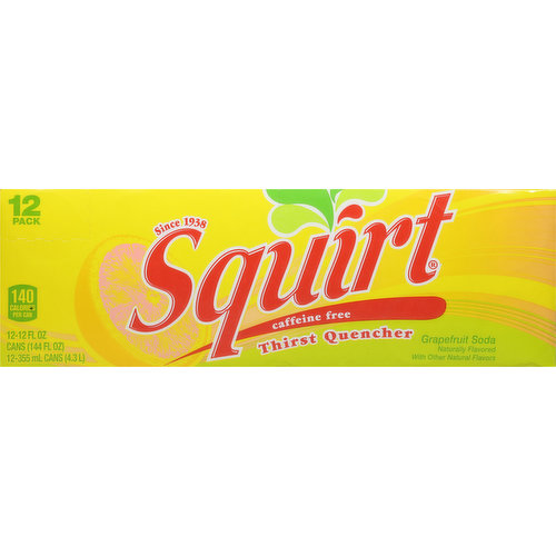 Squirt Soda, Grapefruit, Caffeine Free, Thirst Quencher, 12 Pack