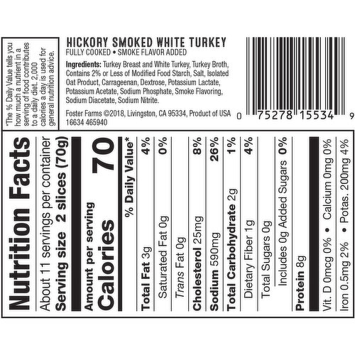 Foster Farms Hickory Smoked White Turkey Deli Meat, Value Pack
