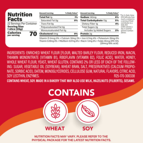 Sara Lee Honey Wheat Bread, 20 oz