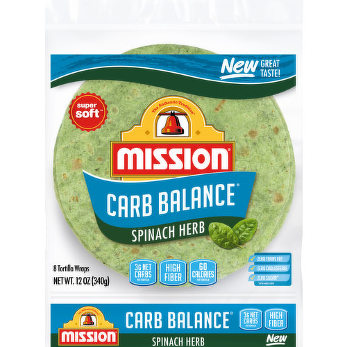 Mission Tortilla Wraps, Carb Balance, Spinach Herb