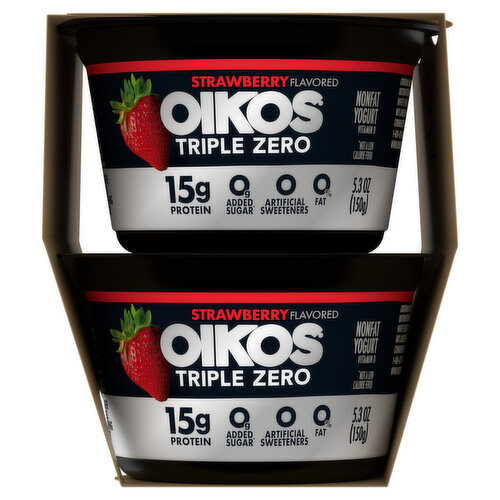 Oikos Triple Zero Nonfat Blended Greek Strawberry Flavored Yogurt