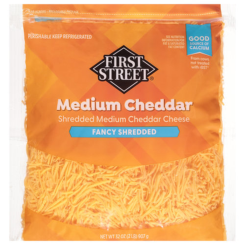 First Street Fancy Shredded Cheese, Medium Cheddar