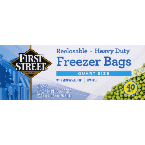 First Street Freezer Bags, Reclosable, Heavy Duty, Quart Size