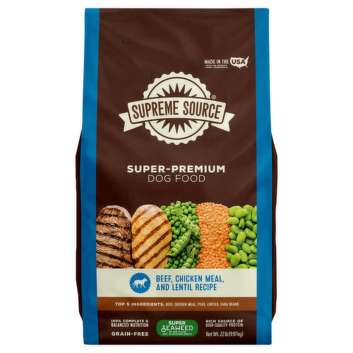 Supreme Source Dog Food, Grain-Free, Super-Premium, Beef, Chicken Meal, and Lentil Recipe