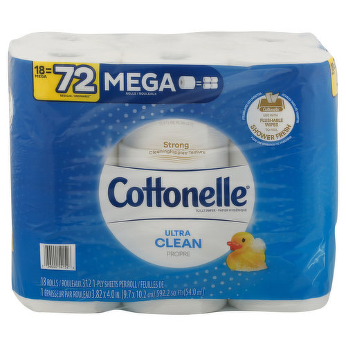 Cottonelle Ultra Clean Toilet Paper, Strong Toilet Tissue Mega