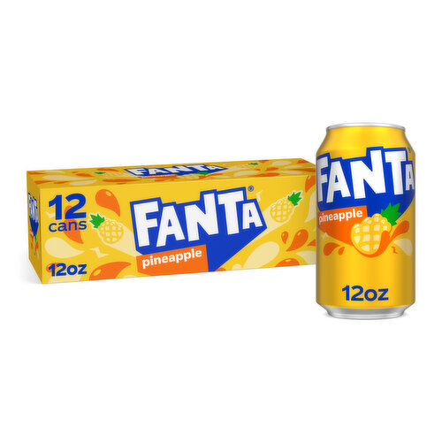 Fanta Pineapple Soda Fruit Flavored Soft Drink, 12 fl oz, 12 pack