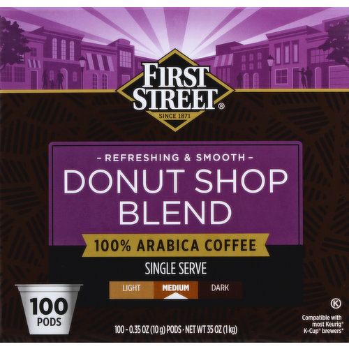 First Street Coffee, 100% Arabica, Medium, Donut Shop Blend, Single Serve Pods