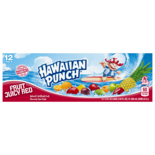 Hawaiian Punch Flavored Juice Drink, Fruit Juicy Red, 12 Pack