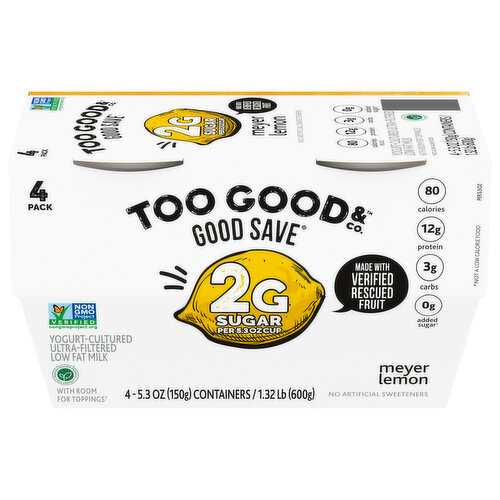 Too Good & Co. Yogurt, Meyer Lemon, Ultra-Filtered Low Fat