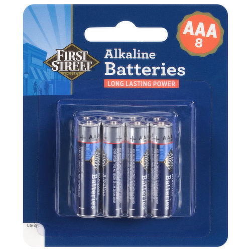 First Street Batteries, Alkaline, AAA, 1.5V, 8 Pack