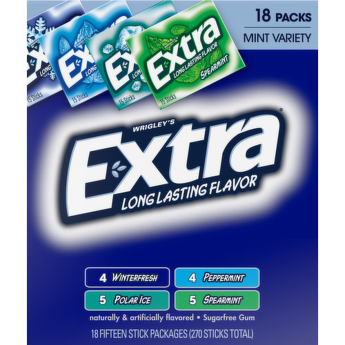 Extra Gum, Sugar Free, Mint Variety, 18 Pack