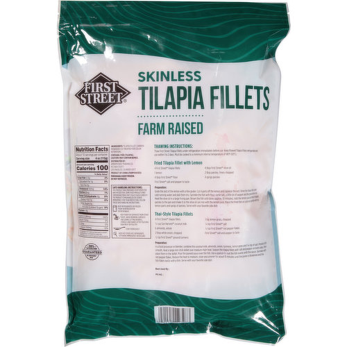 First Street Tilapia Fillets, Skinless, Farm Raised