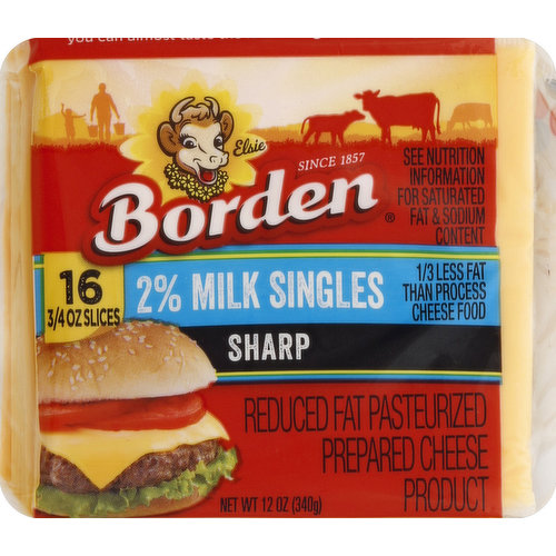 Borden Cheese Product, Pasteurized Prepared, Sharp, Reduced Fat, 2% Milk Singles