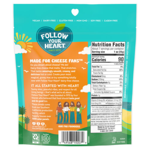 Follow Your Heart Dairy Free Vegan Cheddar Style Shredded Cheese Fine Cut