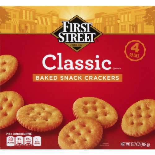 First Street Snack Crackers, Baked, Classic, 4 Packs
