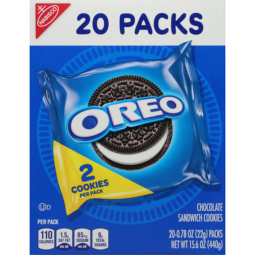 Oreo Sandwich Cookies, Chocolate, 20 Packs