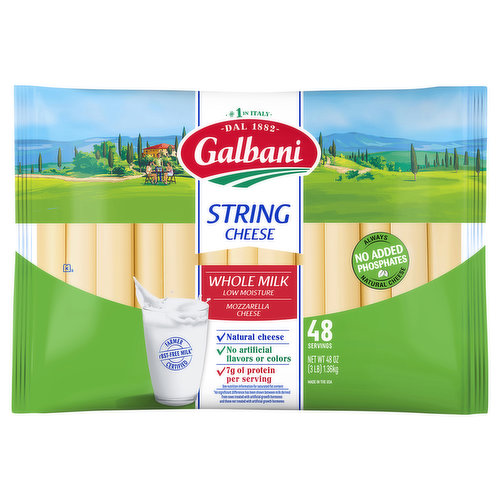 Galbani String Cheese, Mozzarella, Whole Milk, Low Moisture