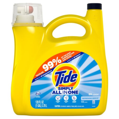 Tide Simply Laundry Detergent, Refreshing Breeze, 89 loads, 128 oz