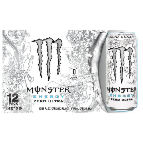 Monster Energy Drink, Zero Sugar, Zero Ultra, 12 Pack