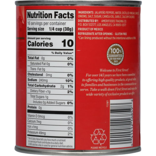 First Street Jalapeno Peppers, Whole, Hot