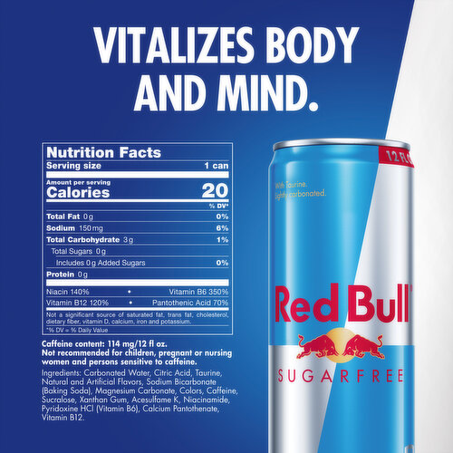 Red Bull Sugar Free Energy Drink with 114mg Caffeine plus Taurine & B Vitamins, 12 Fl Oz