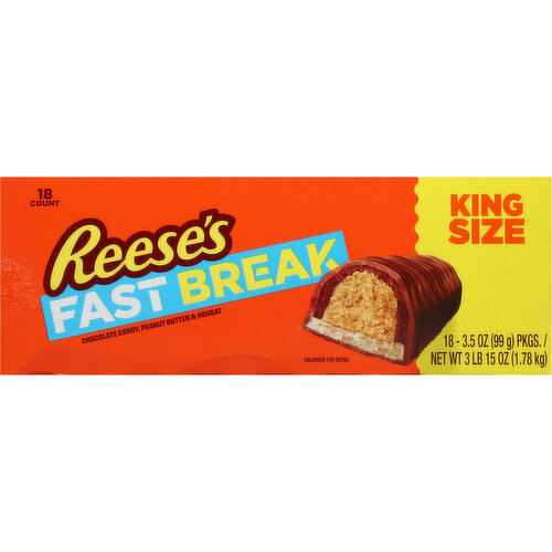 Reese's Fast Break King Size Chocolate Candy, Peanut Butter & Nougat
