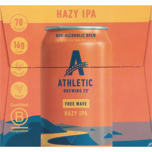 Athletic Brewing Co Beer, Hazy IPA, Free Wave, 6 Pack