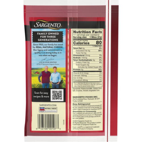Sargento Sliced Cheese, Natural, Muenster
