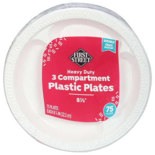 First Street Plastic Plates, Heavy Duty, 3 Compartment