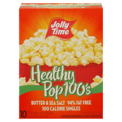 Jolly Time Microwave Popcorn, Butter & Sea Salt, Healthy Pop 100's