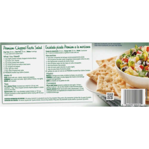 Premium Saltine Crackers, Unsalted Tops