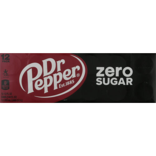 Dr Pepper Soda, Zero Sugar, 12 Pack