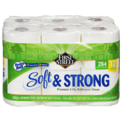 First Street Bathroom Tissue, Premium, Double Roll, Soft & Strong, 2-Ply