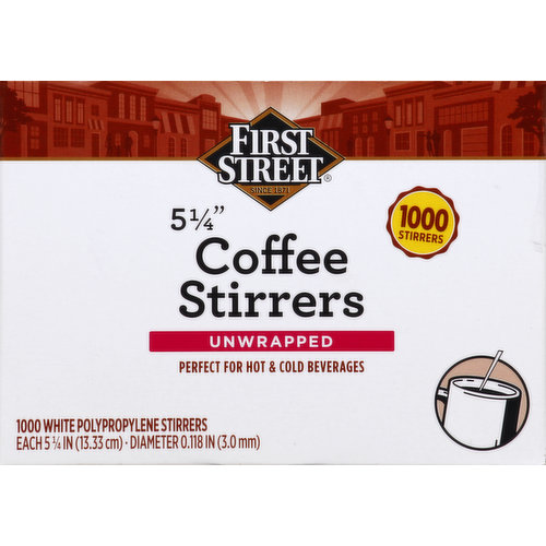 First Street Coffee Stirrers, Unwrapped, 5-1/4 Inches