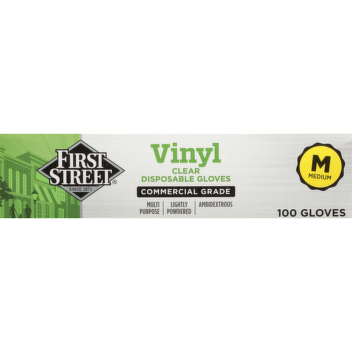 First Street Gloves, Disposable, Clear, Vinyl, Medium
