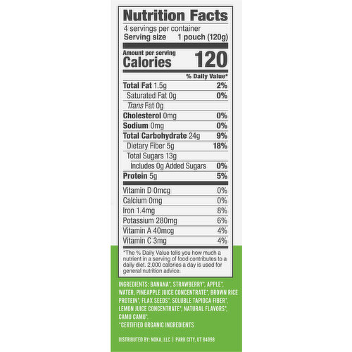 Noka Strawberry Pineapple Superfood Smoothies + Prebiotic Fiber & Flax